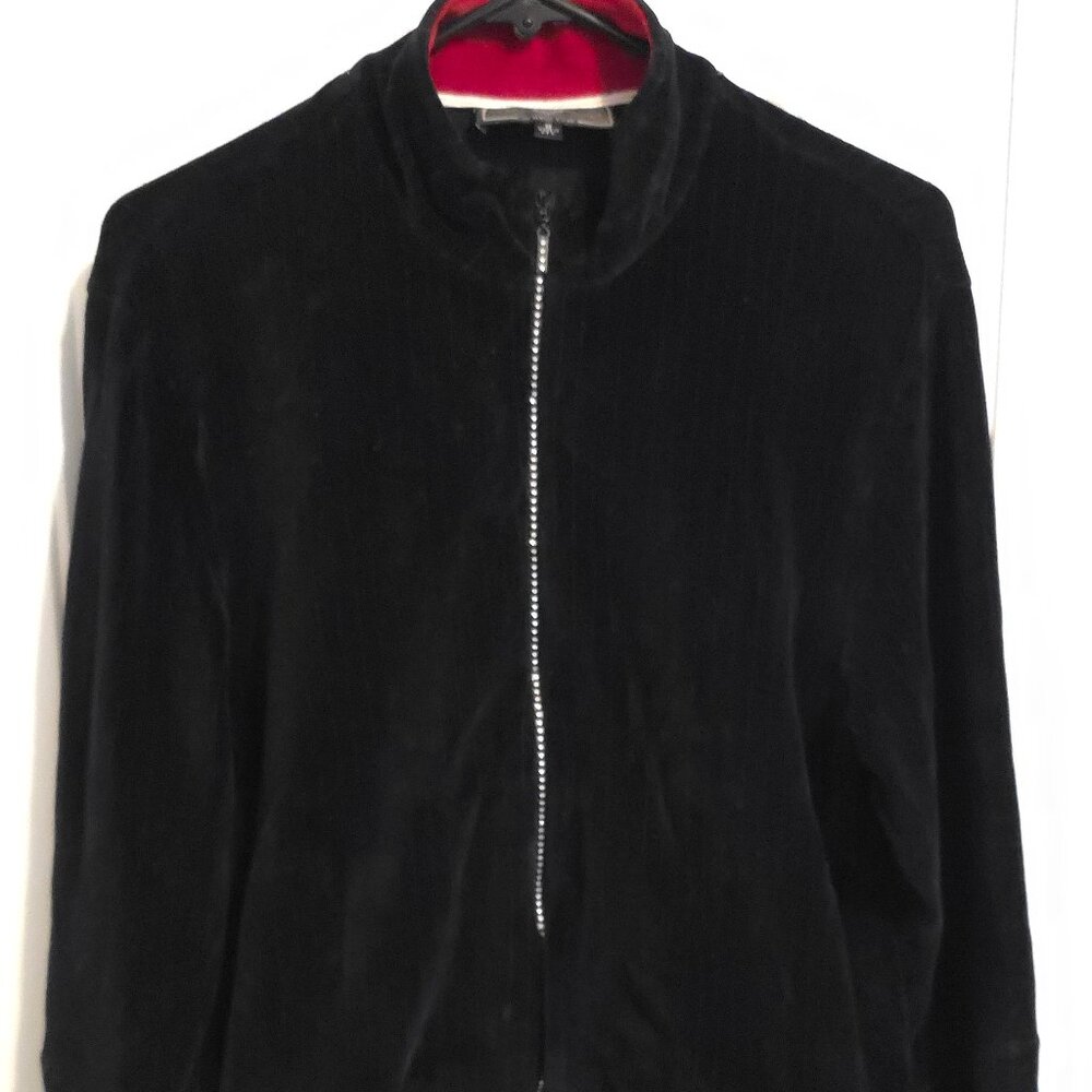 St. John Sport by Marie Gray Black Velour Rhinestone Jacket - Woman's Size M